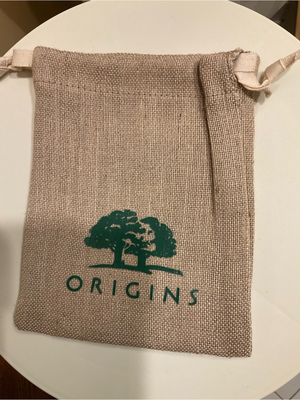 Origins Beige Woven Drawstring Beauty Skincare Storage Pouch Bag